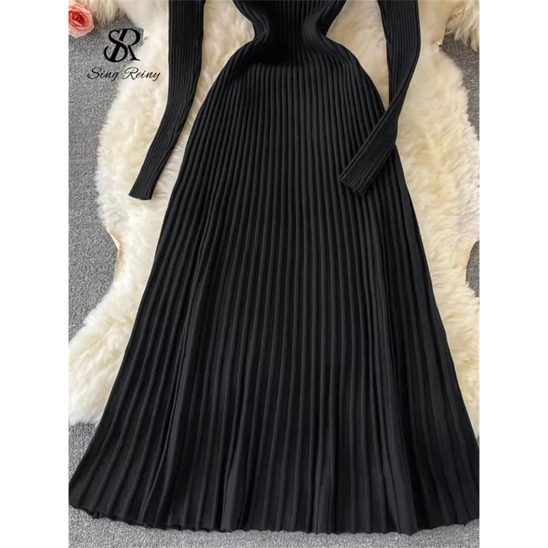 Pleated Knit Slim Bodycon Sweater Dress 3