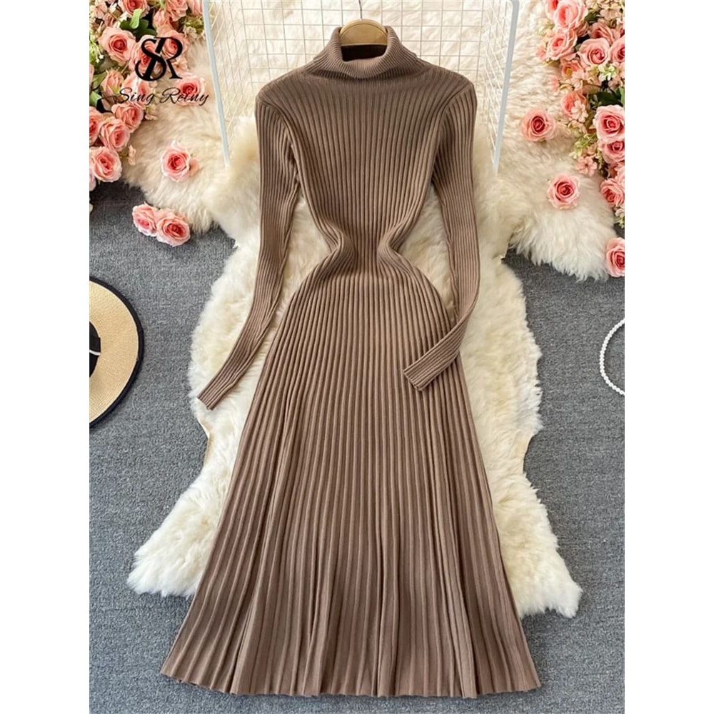 Pleated Knit Slim Bodycon Sweater Dress 4