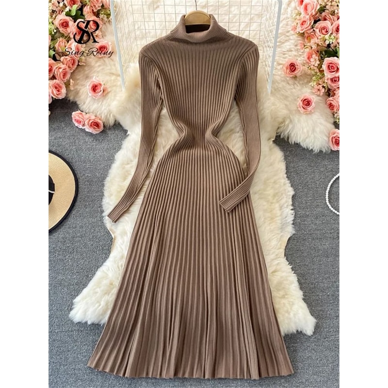 Pleated Knit Slim Bodycon Sweater Dress 4