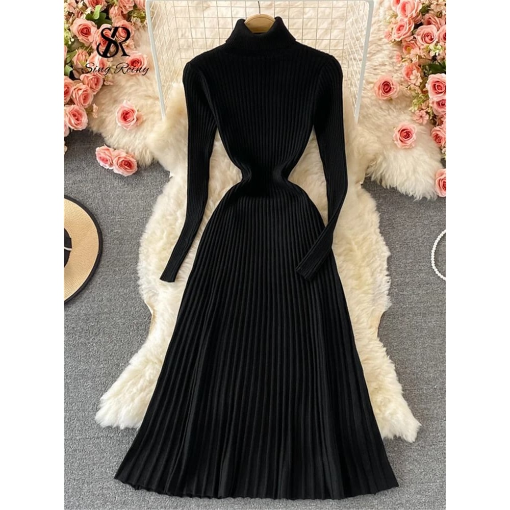 Pleated Knit Slim Bodycon Sweater Dress 5