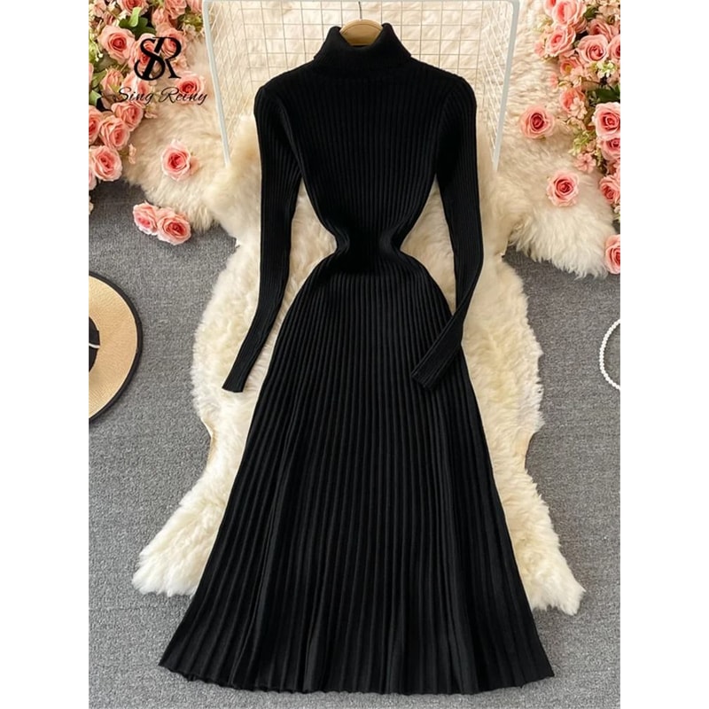 Pleated Knit Slim Bodycon Sweater Dress 5