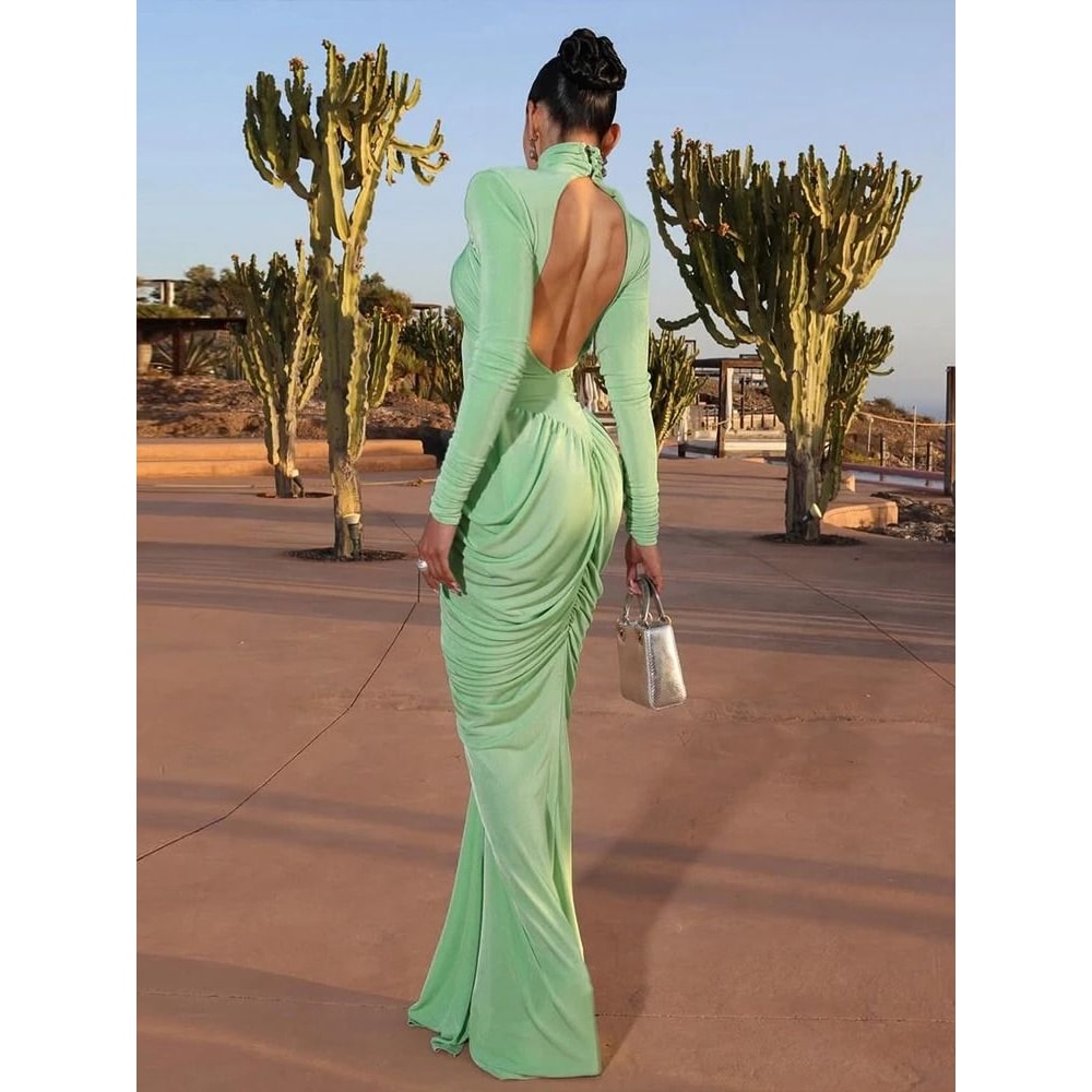 Elegant Ruched Open Back Maxi Dress 4