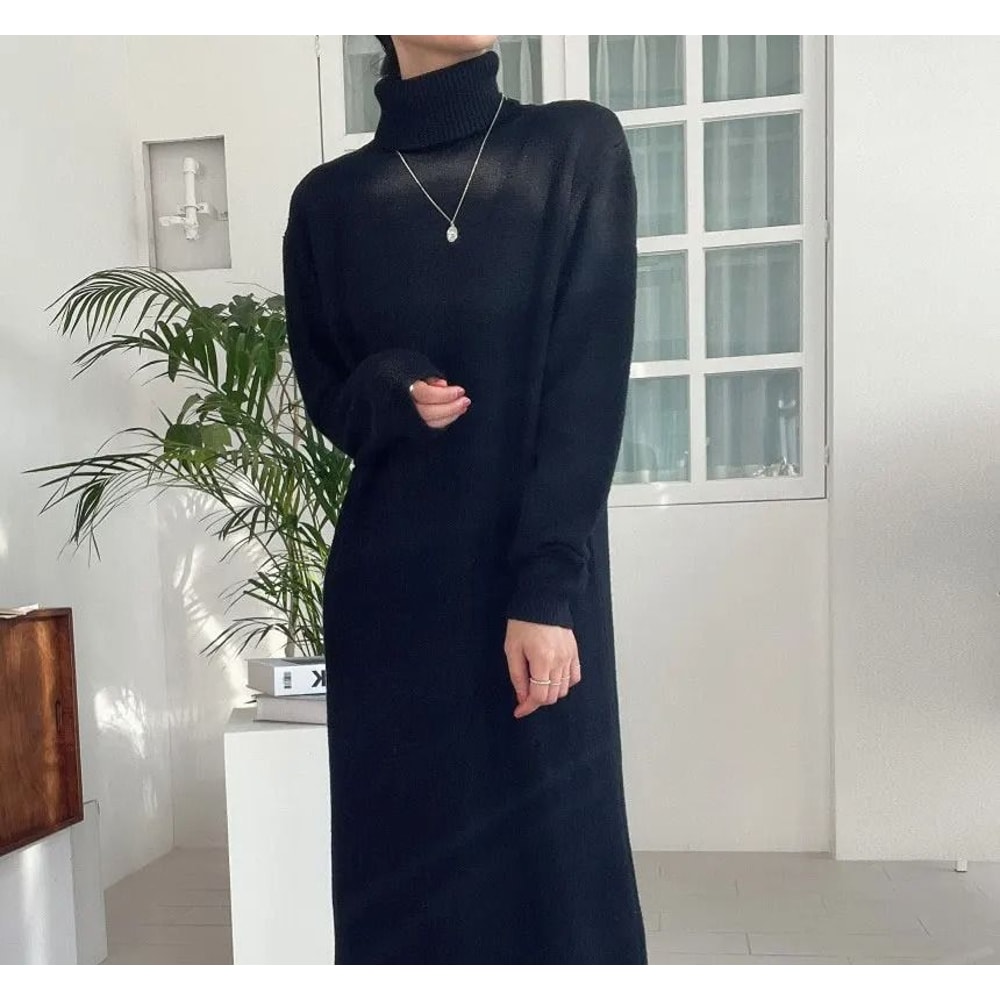 Japanese Inspired Oversized Turtleneck Knit Maxi Dress 5