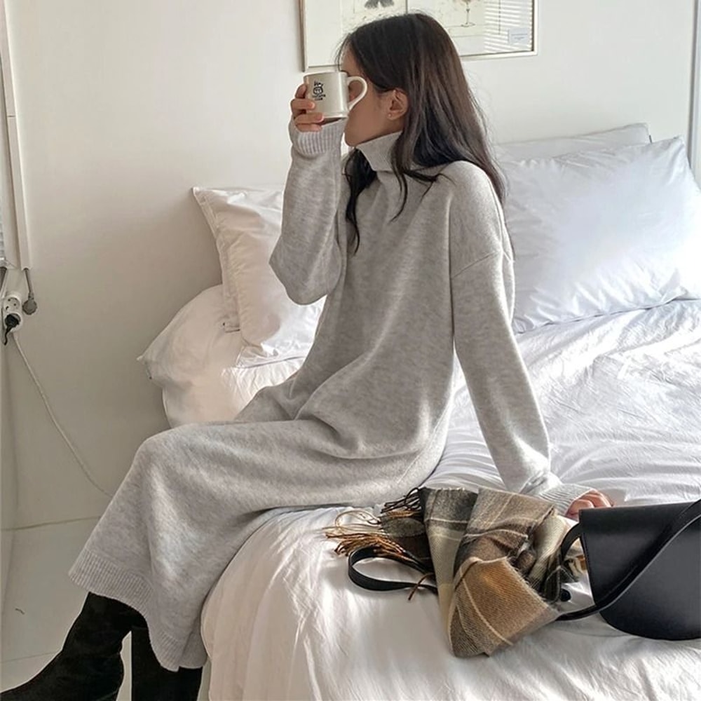 Japanese Inspired Oversized Turtleneck Knit Maxi Dress 6