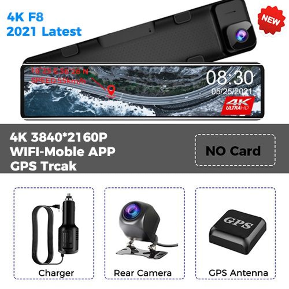 Premium 4K Smart Mirror Dash Cam With CarPlay Android Auto Dual Lens GPS Navigation 7