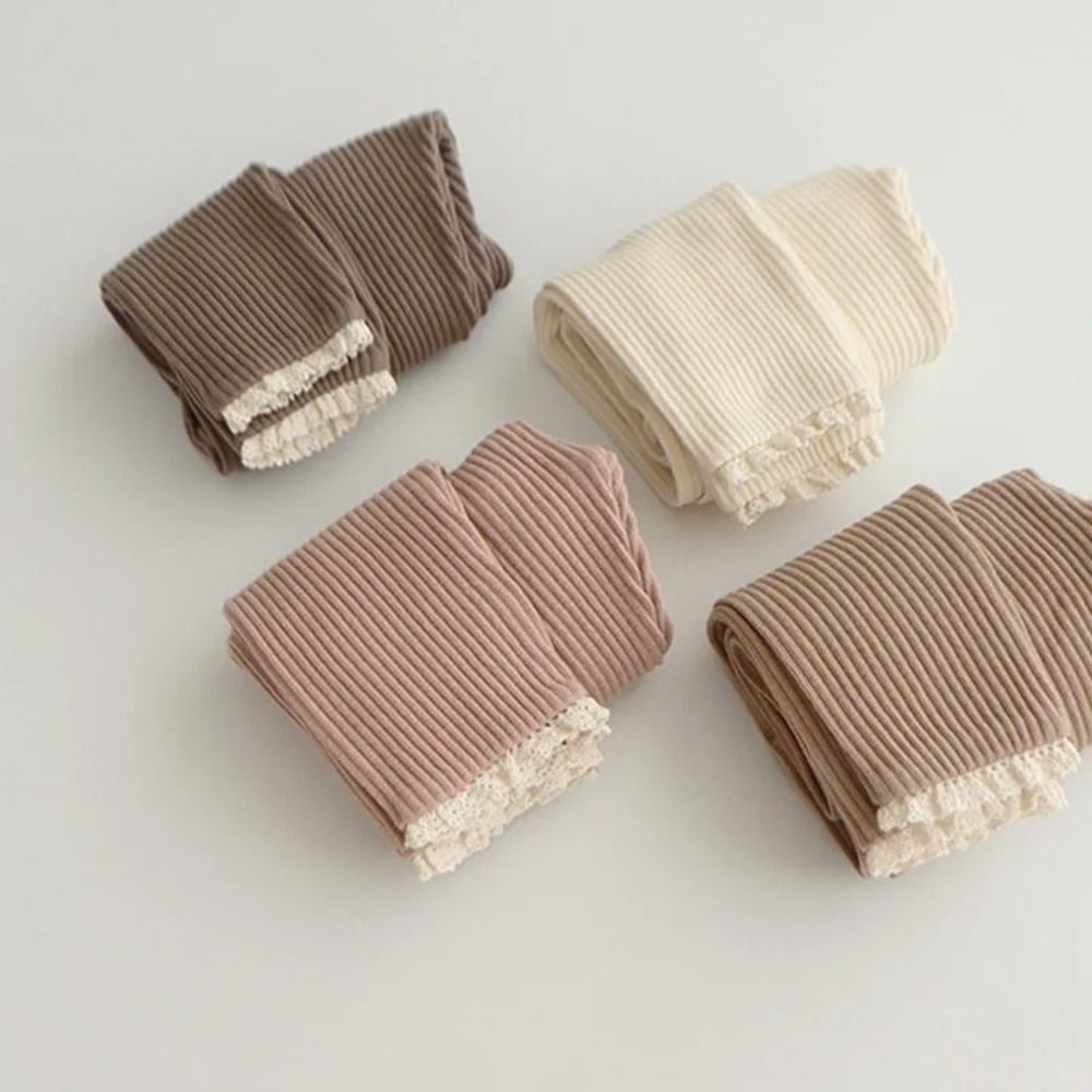 Ribbed Cotton Infant Leggings With Lace Detail 1