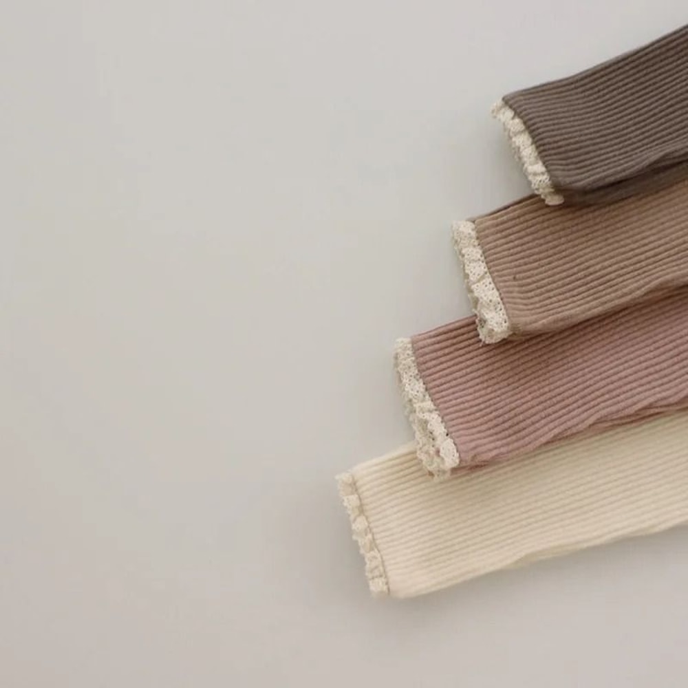 Ribbed Cotton Infant Leggings With Lace Detail 2