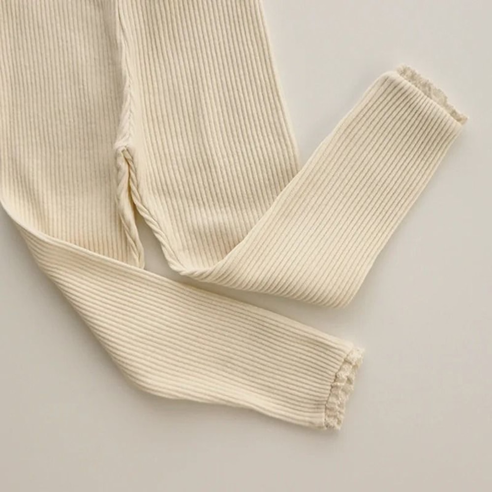 Ribbed Cotton Infant Leggings With Lace Detail 5