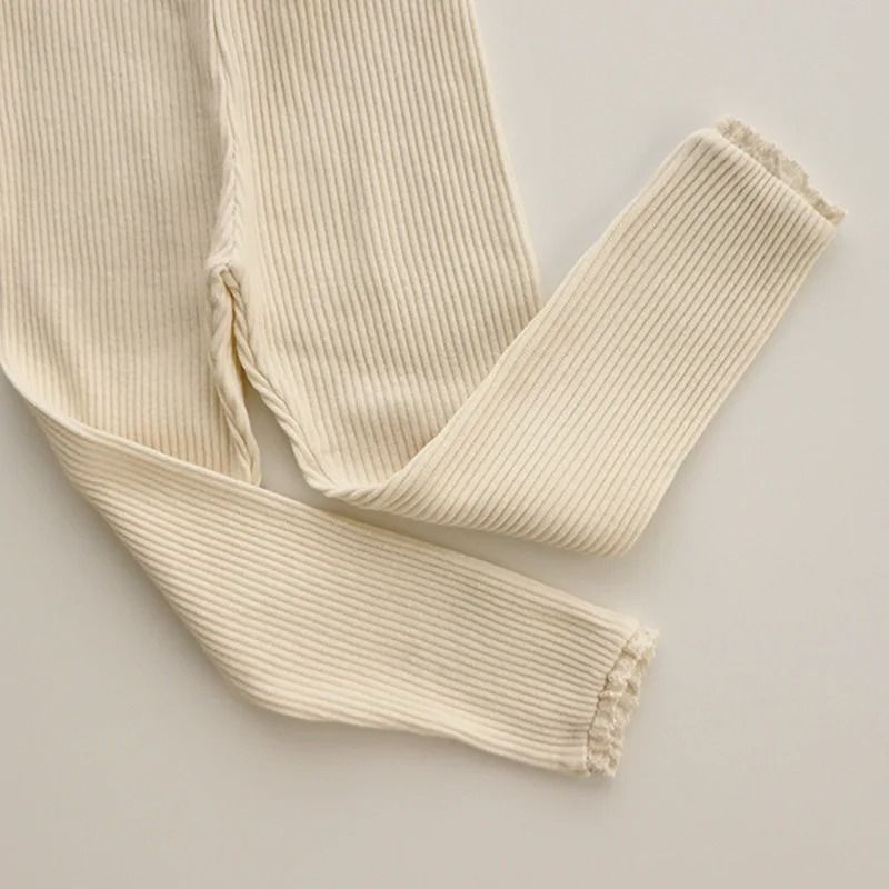 Ribbed Cotton Infant Leggings With Lace Detail 5