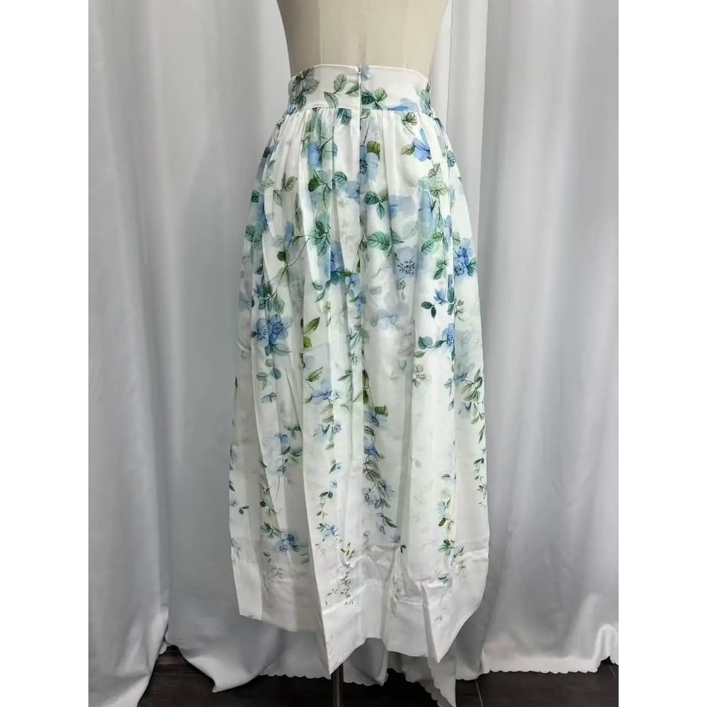 Watercolor Floral Linen High Waist Midi Skirt 1