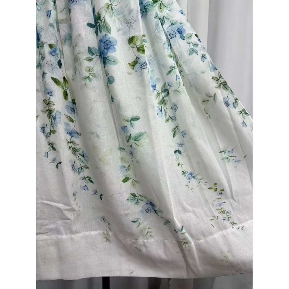 Watercolor Floral Linen High Waist Midi Skirt 3