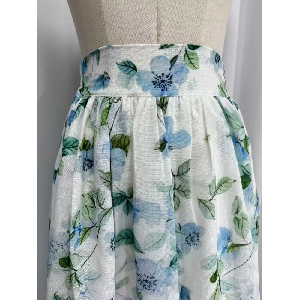 Watercolor Floral Linen High Waist Midi Skirt 4