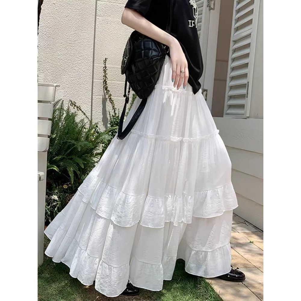 Tiered Ruffle Hem Flowy Maxi Skirt 1