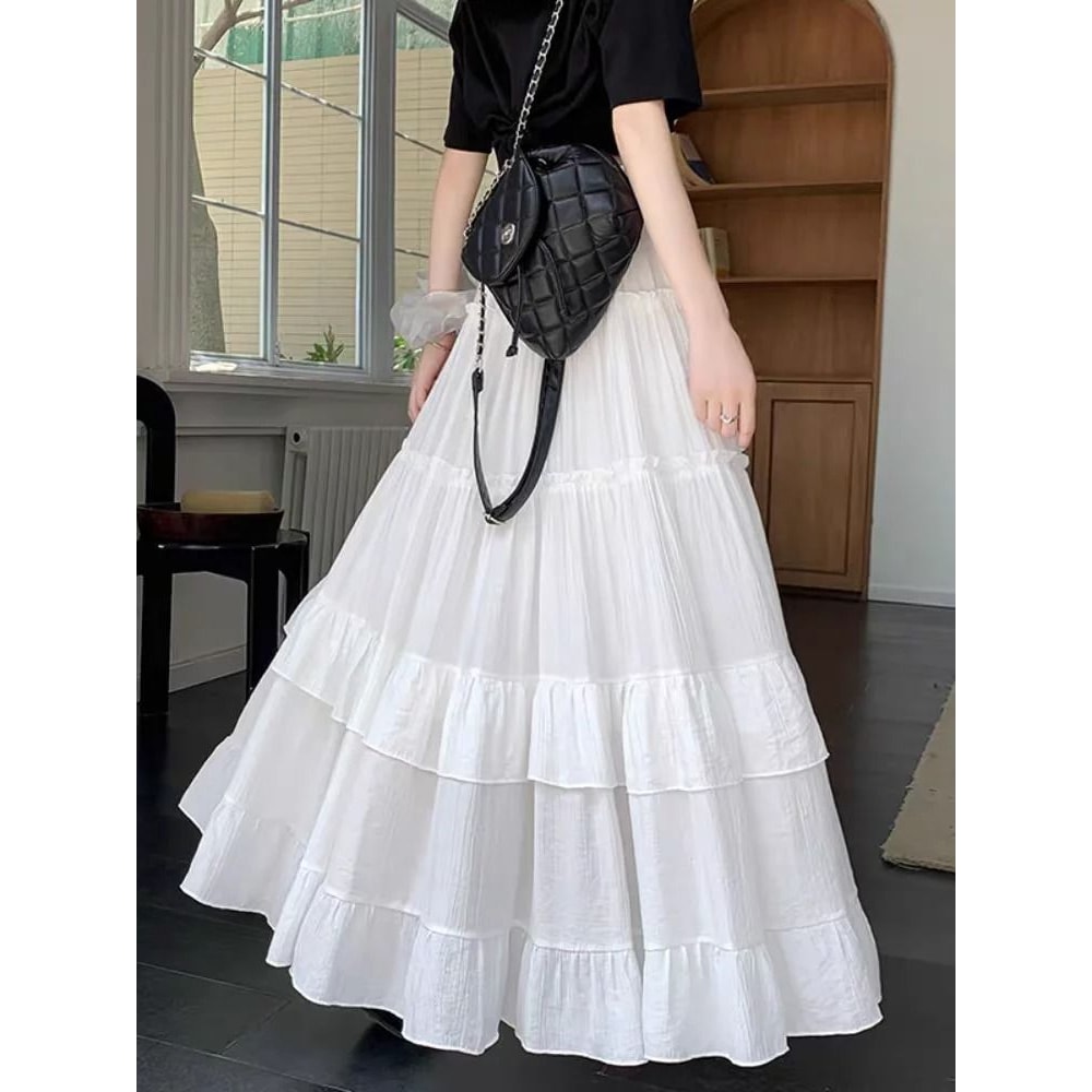 Tiered Ruffle Hem Flowy Maxi Skirt 2