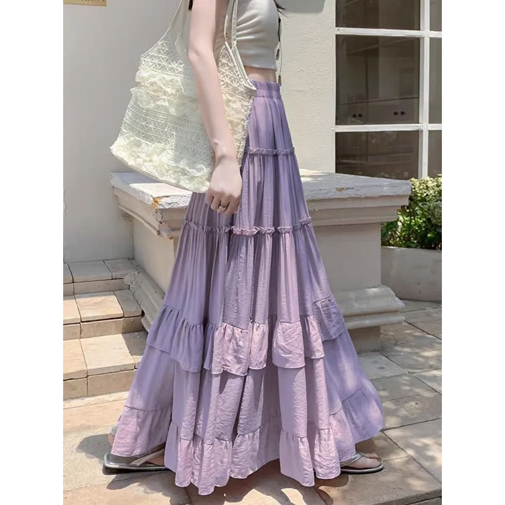 Tiered Ruffle Hem Flowy Maxi Skirt 3