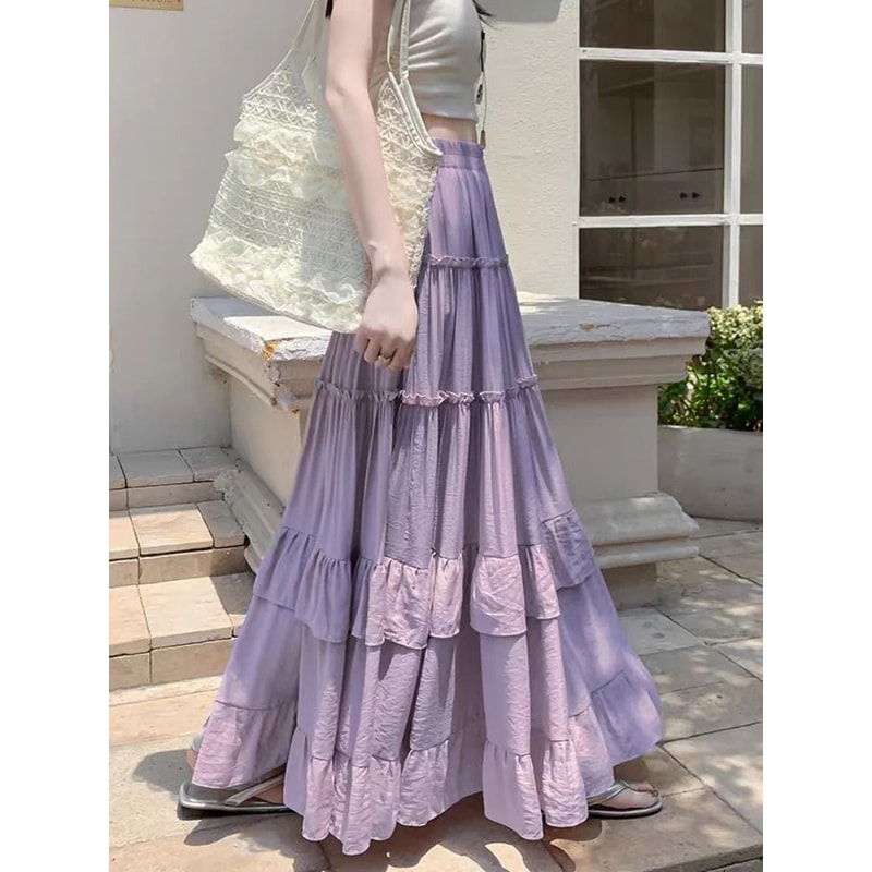 Tiered Ruffle Hem Flowy Maxi Skirt 3