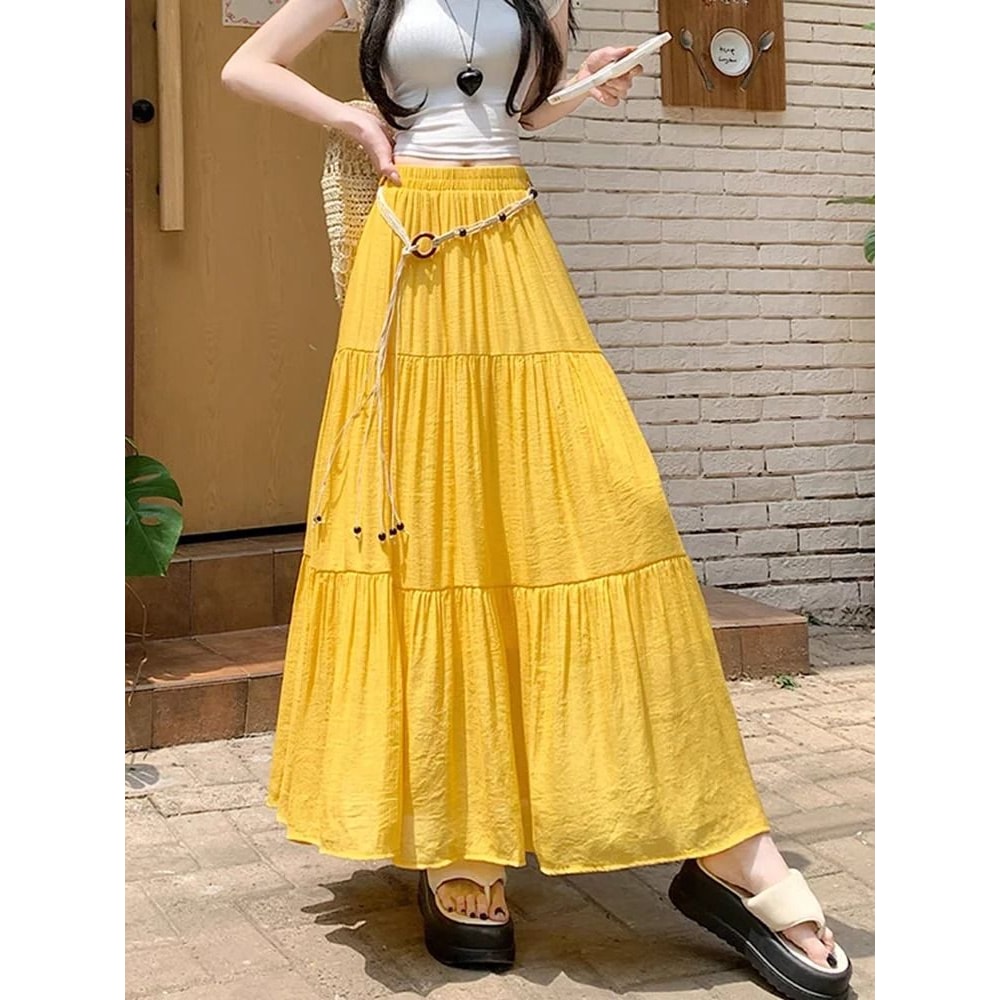 Boho Cotton Linen Slimming Midi Skirt 1