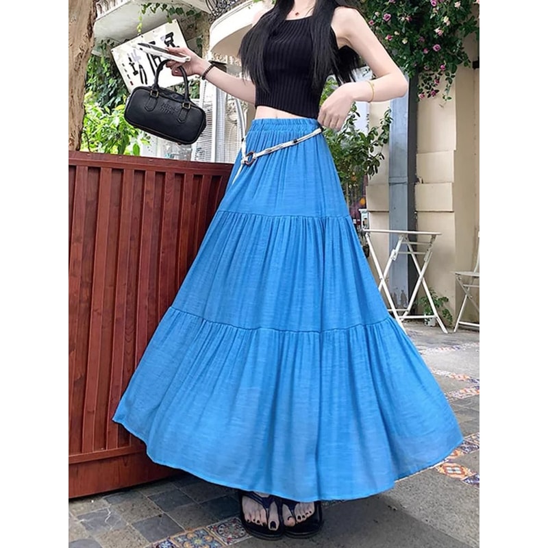 Boho Cotton Linen Slimming Midi Skirt 2