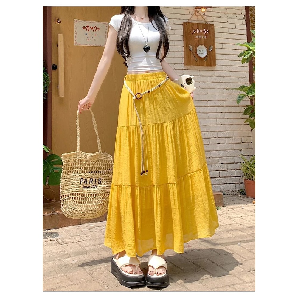 Boho Cotton Linen Slimming Midi Skirt 9