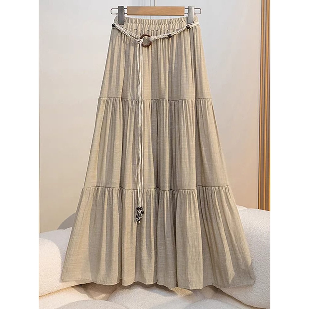 Boho Cotton Linen Slimming Midi Skirt 3