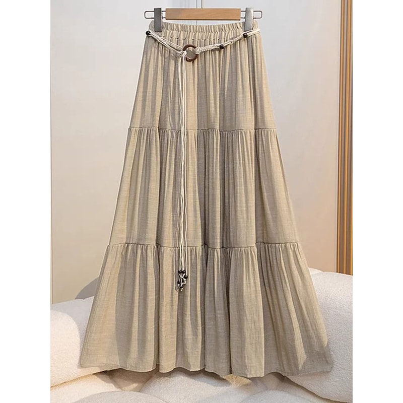Boho Cotton Linen Slimming Midi Skirt 3