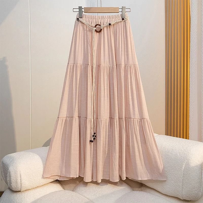 Boho Cotton Linen Slimming Midi Skirt 5