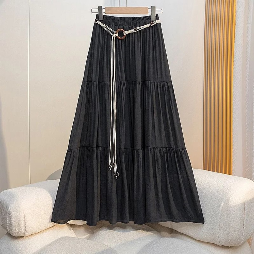 Boho Cotton Linen Slimming Midi Skirt 6