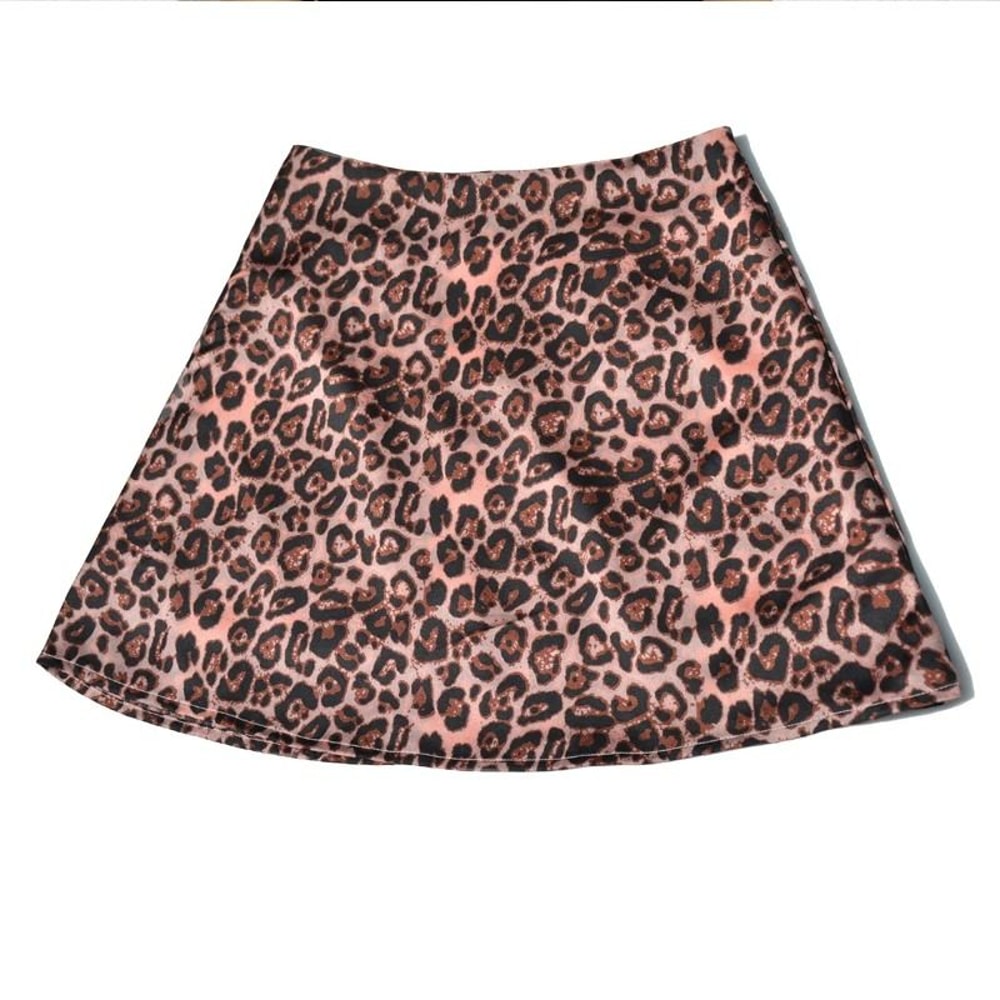Pink Leopard Satin Punk Mini Skirt 5