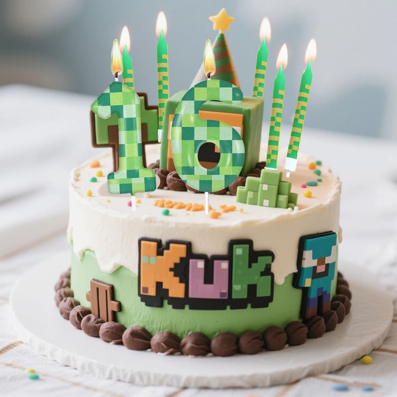 Pixelated Gamer Theme Birthday Candle Set 0