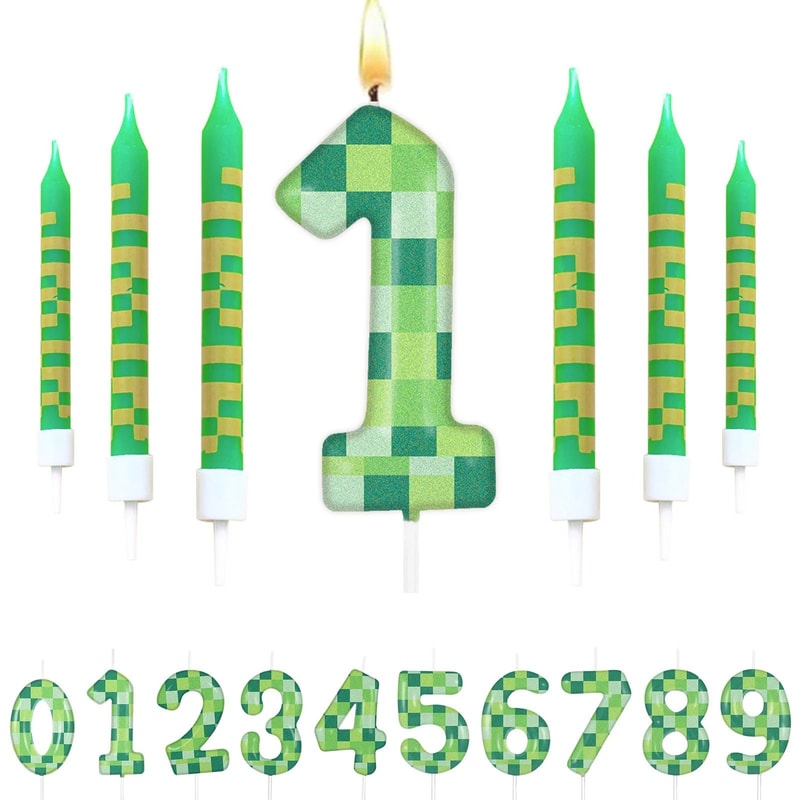 Pixelated Gamer Theme Birthday Candle Set 1