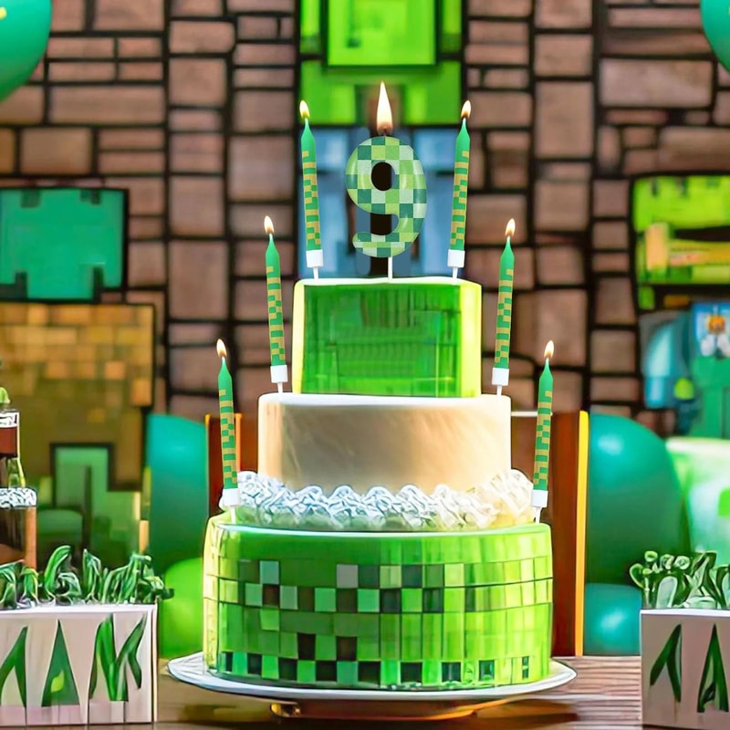 Pixelated Gamer Theme Birthday Candle Set 3