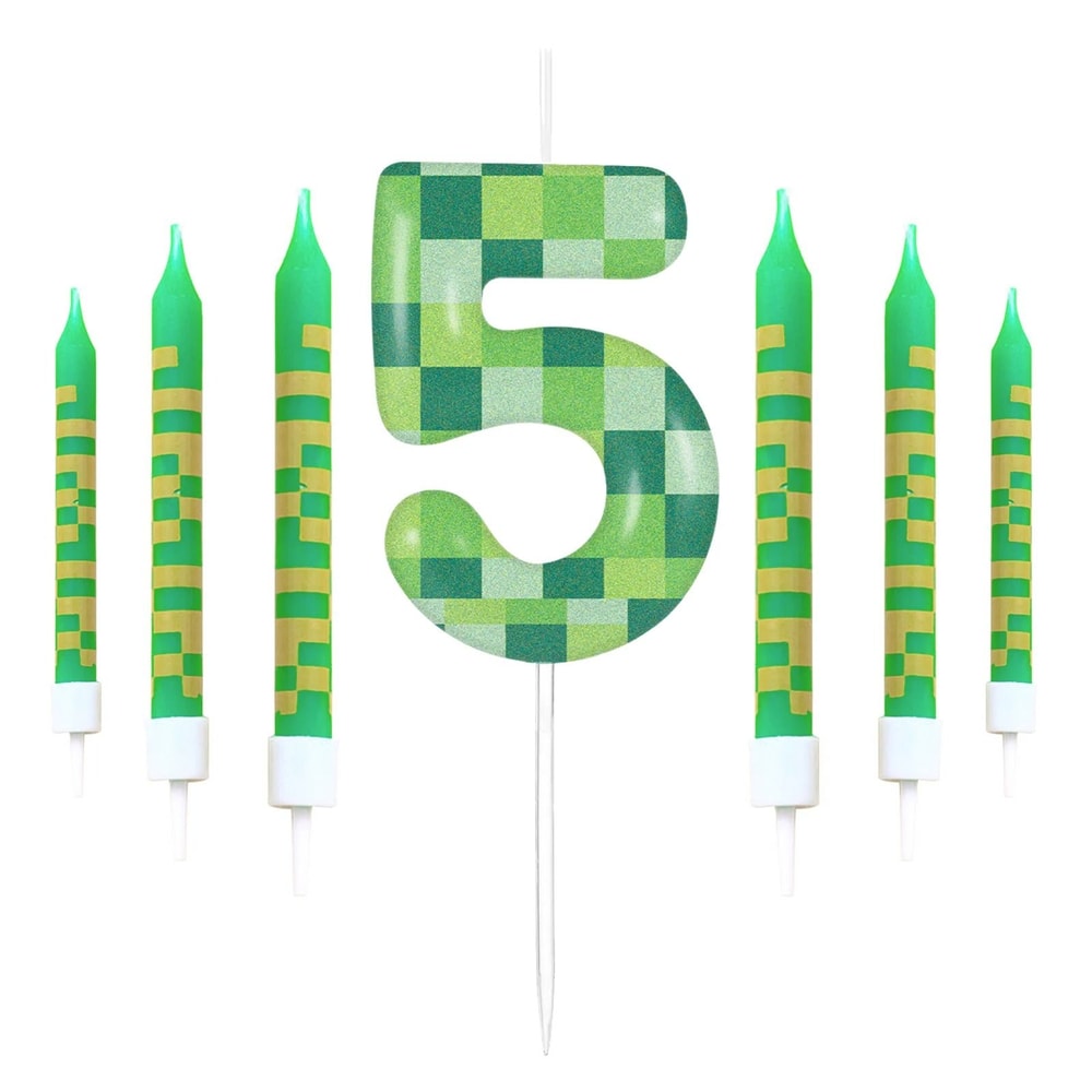 Pixelated Gamer Theme Birthday Candle Set 12
