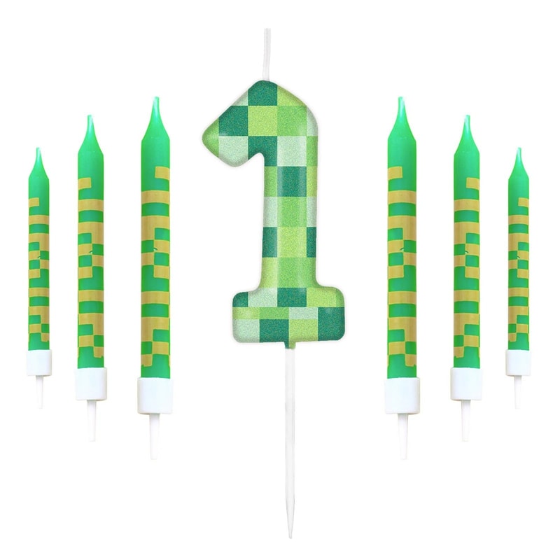 Pixelated Gamer Theme Birthday Candle Set 8