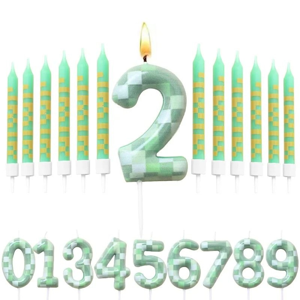 Green Theme Digital Birthday Cake Candle Set 0