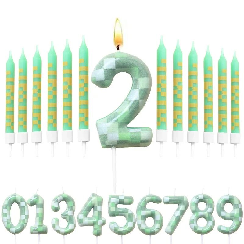 Green Theme Digital Birthday Cake Candle Set 0
