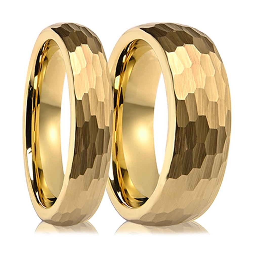 024in And 031in Gold Finish Hammered Tungsten Carbide Professional Ensemble 0