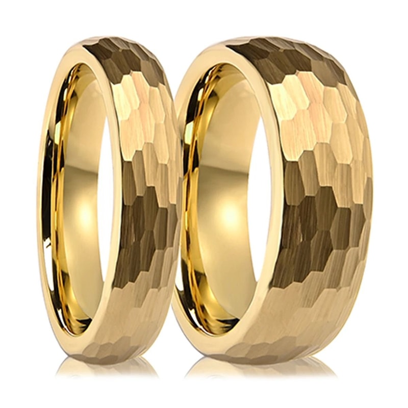 024in And 031in Gold Finish Hammered Tungsten Carbide Professional Ensemble 0