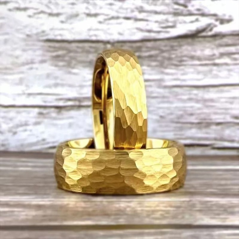 024in And 031in Gold Finish Hammered Tungsten Carbide Professional Ensemble 2