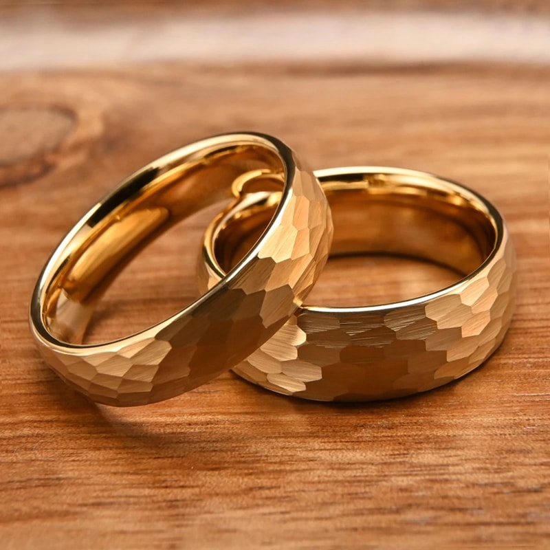 024in And 031in Gold Finish Hammered Tungsten Carbide Professional Ensemble 4