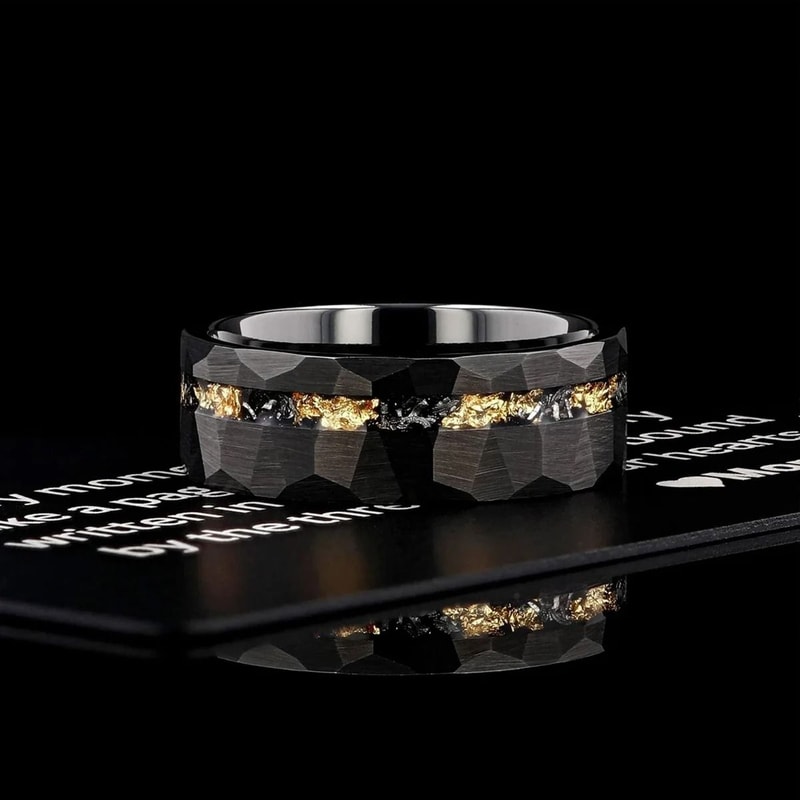 031 Inch Black Meteorite Inlay Tungsten Carbide Performance Ensemble 1