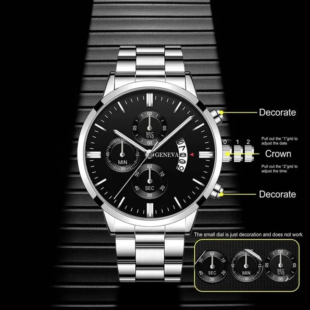 Polished Executive Quartz Chronograph And Calendar Hub 1
