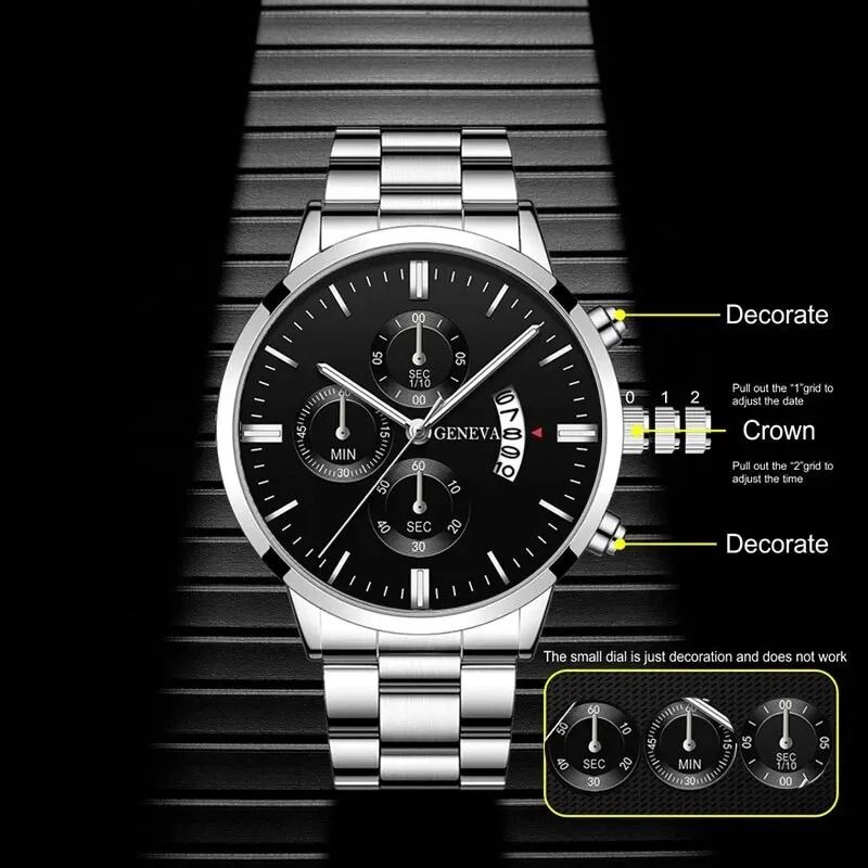 Polished Executive Quartz Chronograph And Calendar Hub 1
