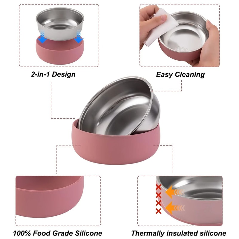 Double Layer Stainless Steel Pediatric Feeding Bowl Set 4