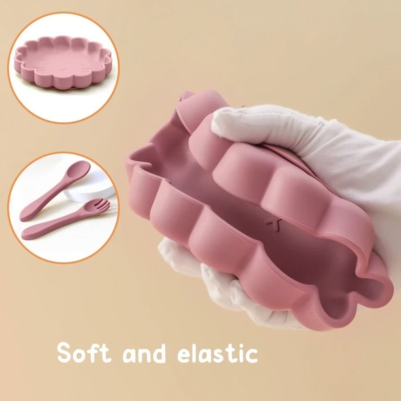 3 Piece Cute Lion Kids Silicone Feeding Set 4