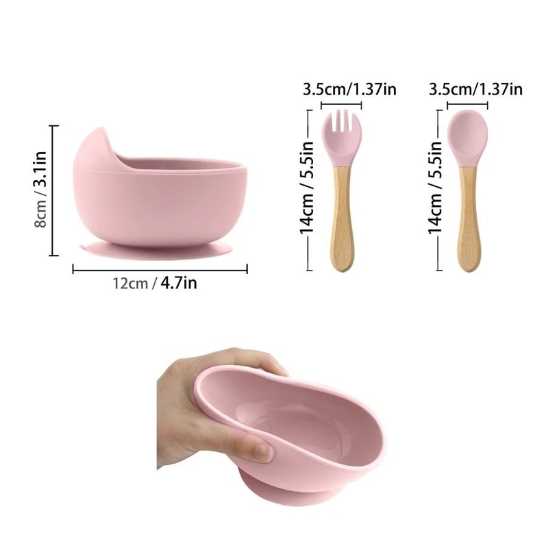 3 Piece Wood And Silicone Kids Feeding Bowl Set 3