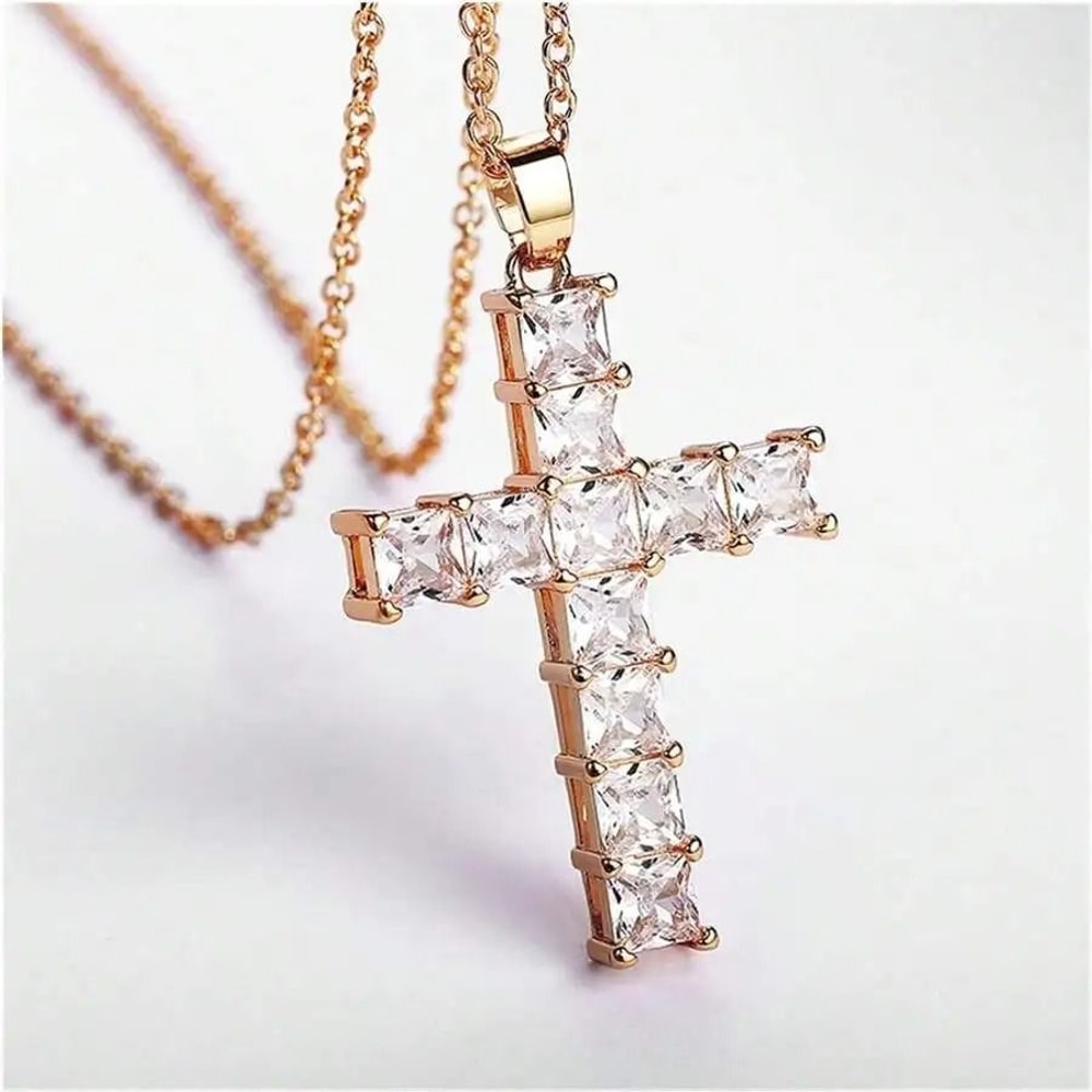 Multi Color Crystal Jesus Cross Pendant Necklace 7
