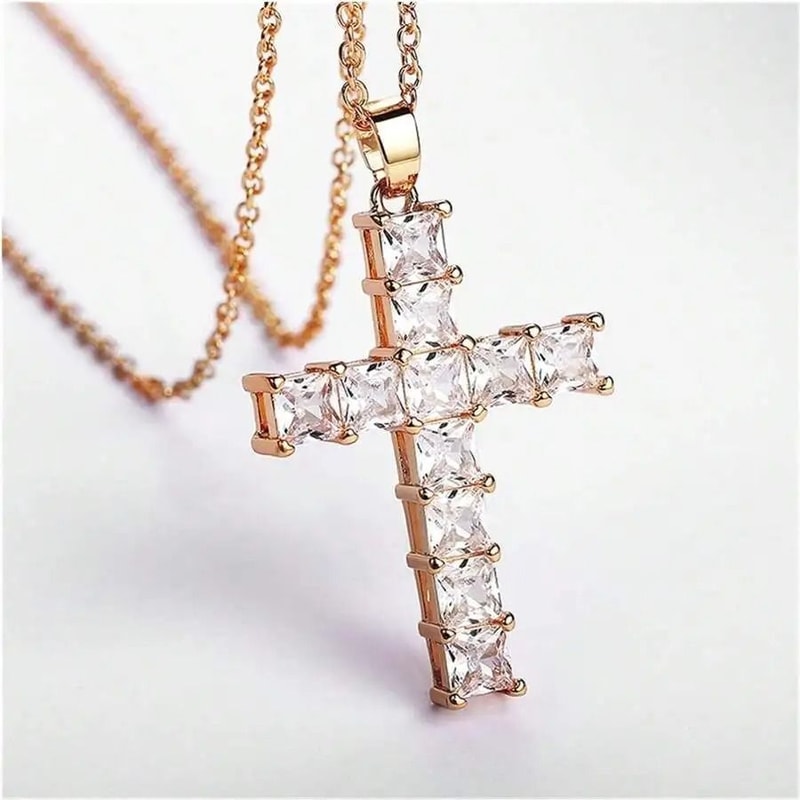 Multi Color Crystal Jesus Cross Pendant Necklace 7