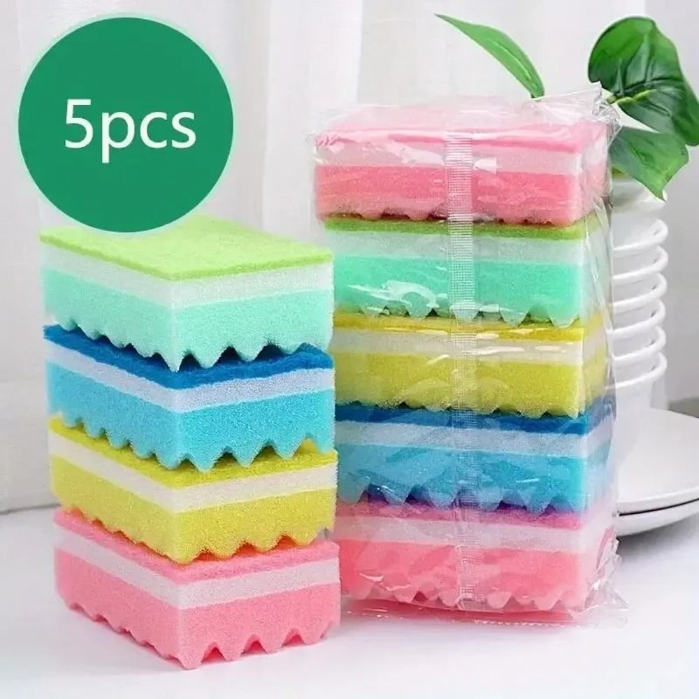 5 Piece Small Wave Dishwashing Sponges 1