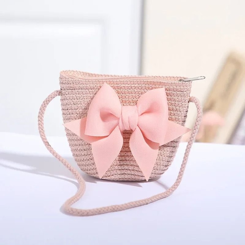 Handmade Straw Bow Shoulder Bag For Girls 9