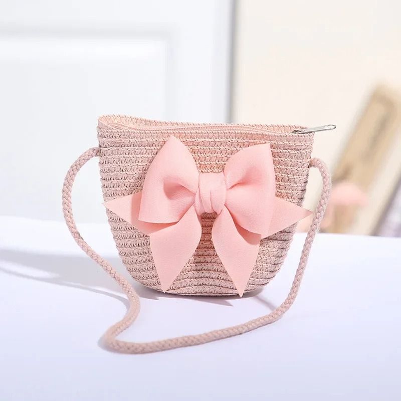 Handmade Straw Bow Shoulder Bag For Girls 2